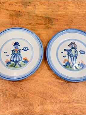 Vintage M.A. Hadley 8” Plated Set Of 2 Boy Girl Farm Country Ceramic